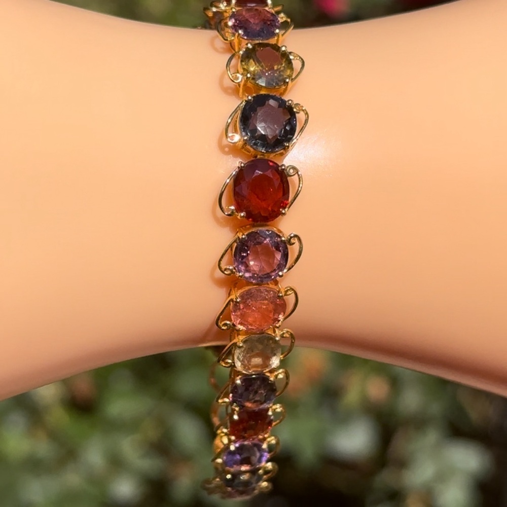 Natural Burmese Spinel,Amethyst,Garnet,Zircon and Citrine 18 k Bracelet